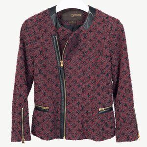 Louis Vuitton Pink Cotton Monogram-Tweed Leather-Trim Zip Jacket